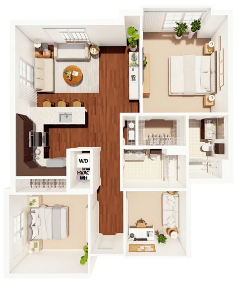 Floor plan for 2 beds, 2 baths, 1139 sqft